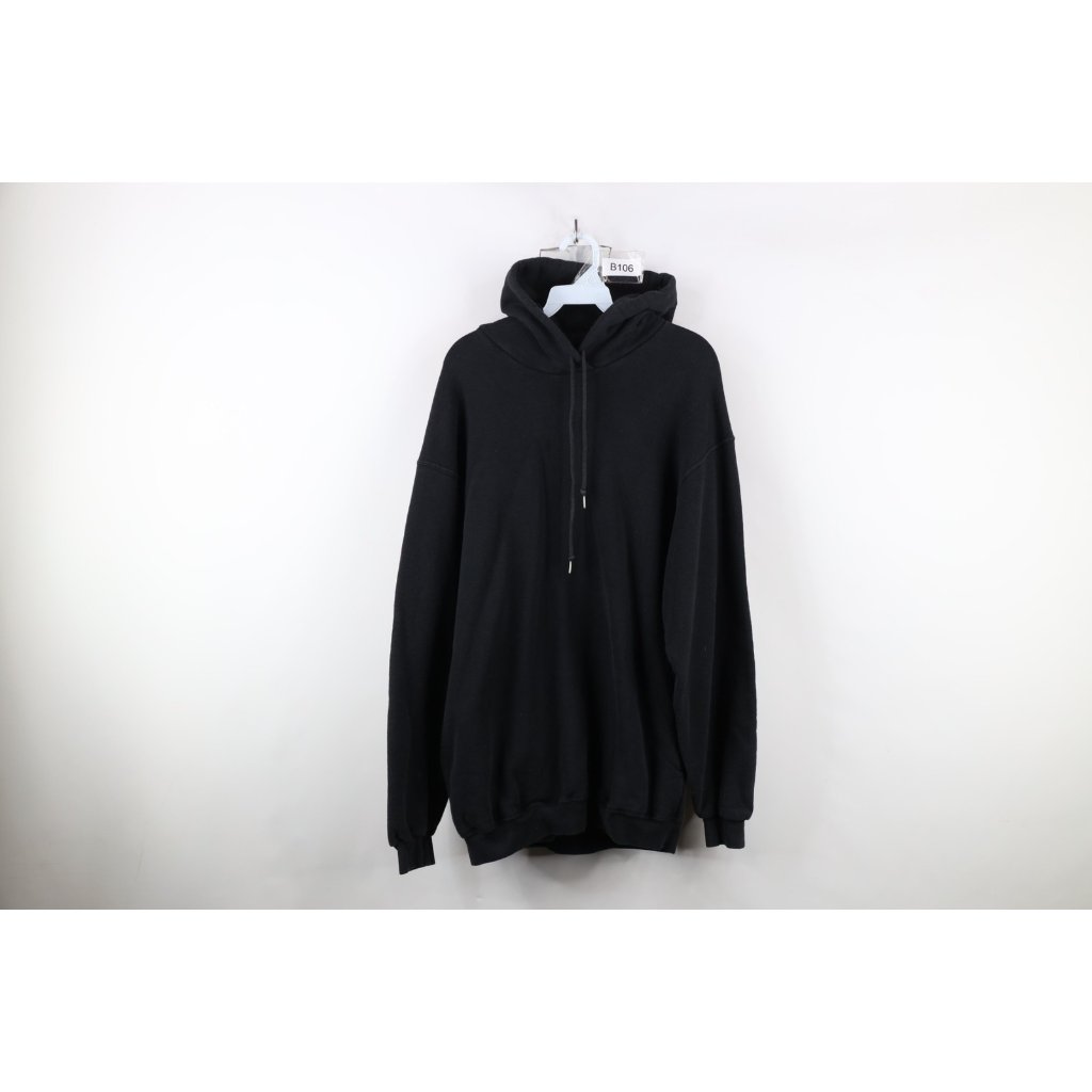 Vintage 90s Streetwear Mens Xl Faded Blank Heavyweight Side Pocket Hoodie Black